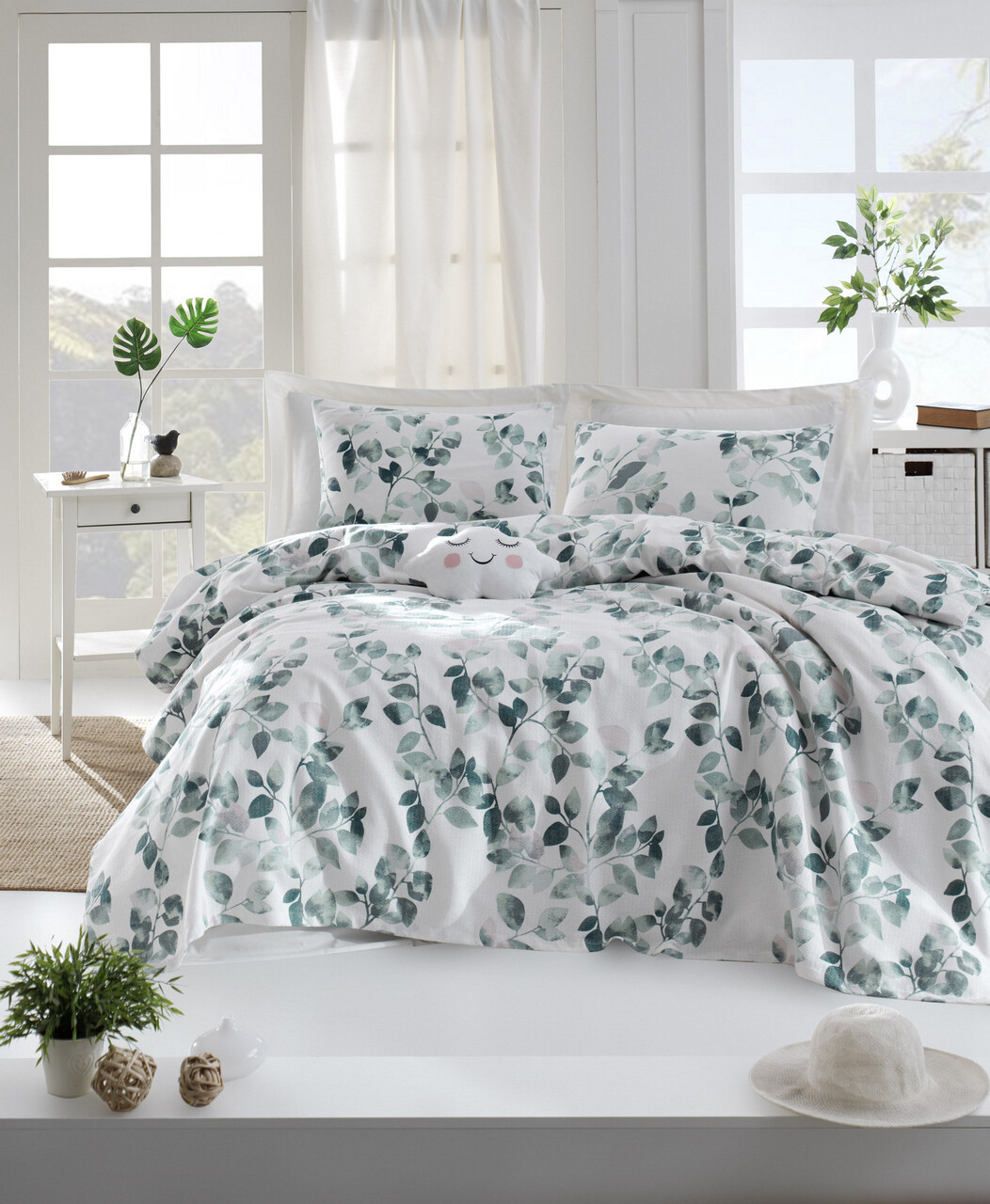 Cuvertura pique Single (EU) (IT), L'essentiel Maison, Sabine, Verde / Alb / Negru - imagine 3